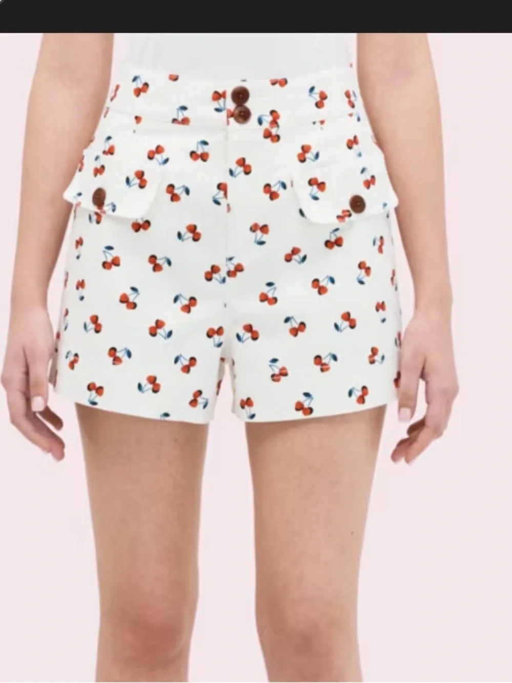 kate spade White High-Waist Cherry toss cotton  Shorts with pockets size 2
